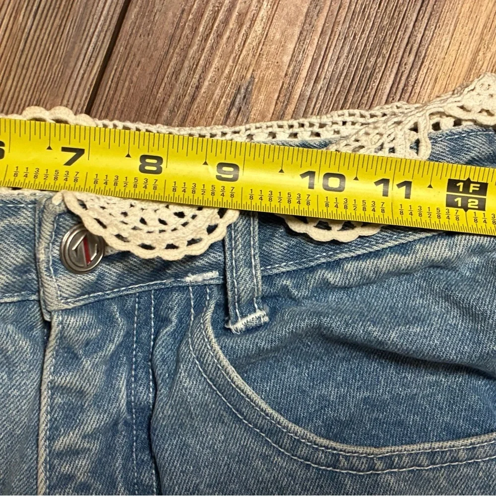 Vintage 90s Zip Code High Waist Lace Patchwork Jeans Size 9/10 Boho Chic - Picture 5 of 16